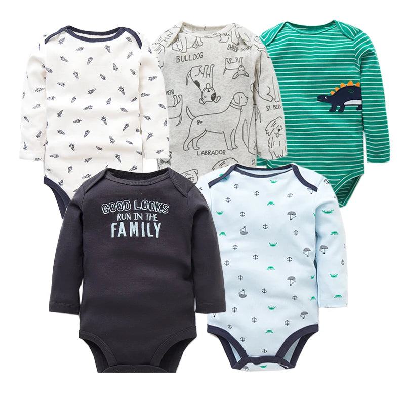 5PCS/LOT Cotton Baby Bodysuits Unisex Infant Jumpsuit Fashion Baby Boys Girls Clothes Long Sleeve Newborn Baby Clothing Set - PST PS Tradings