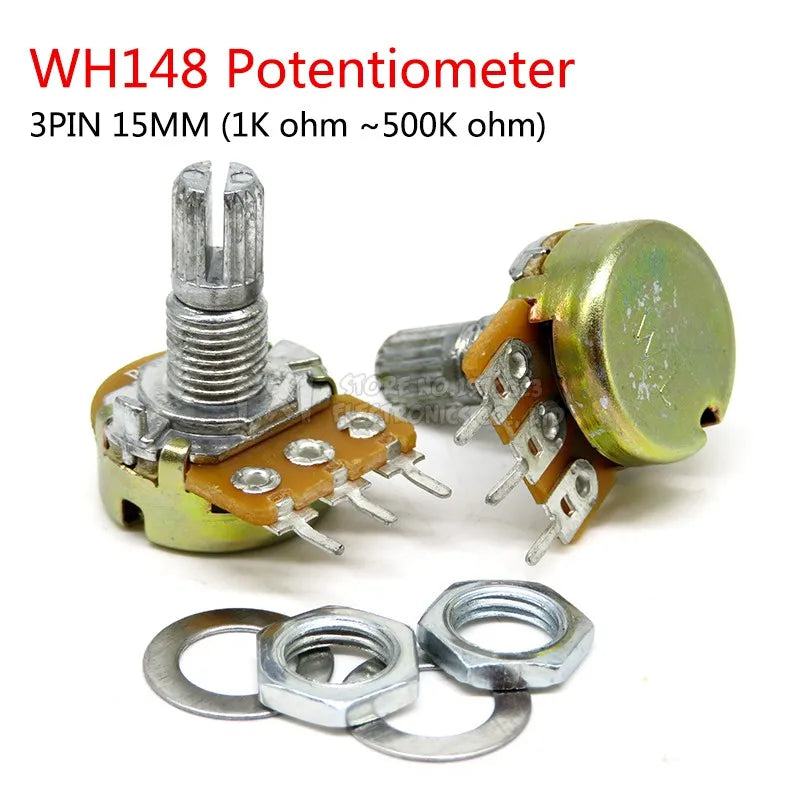 5pcs WH148 B1K B2K B5K B10K B20K B50K B100K B500K 3Pin 15mm Shaft Amplifier Dual Stereo Potentiometer 1K 2K 5K 10K 50K 100K 500K - PST PS Tradings