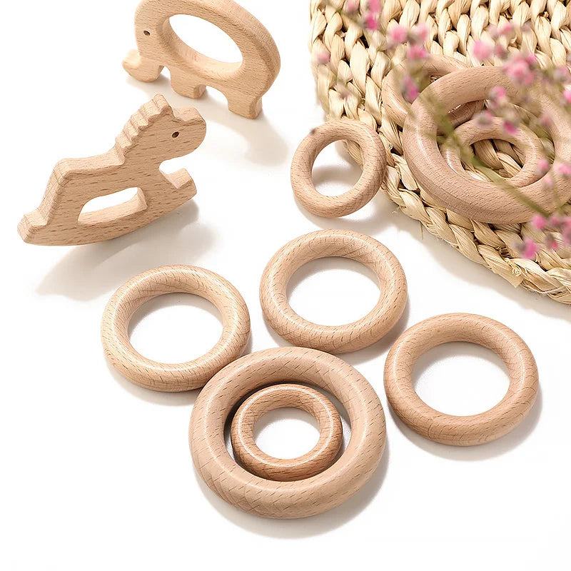 5Pcs Wooden Ring Circle Beech DIY Molar Rod Toys Wood Necklace Pendant Food Grade Beech Wood Teething Baby Teether 40/55/70mm - PST PS Tradings