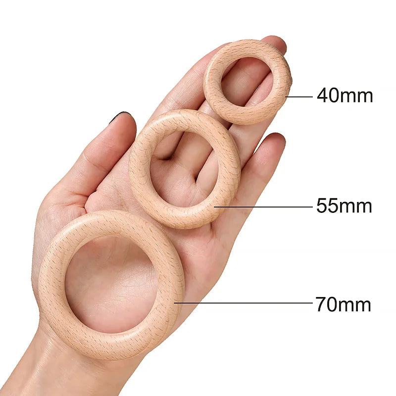 5Pcs Wooden Ring Circle Beech DIY Molar Rod Toys Wood Necklace Pendant Food Grade Beech Wood Teething Baby Teether 40/55/70mm - PST PS Tradings