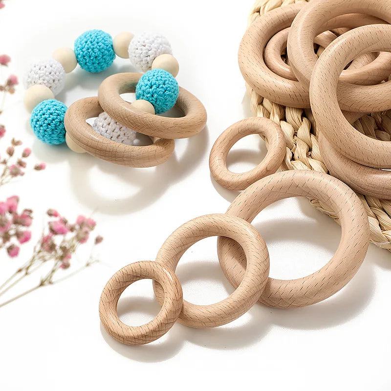 5Pcs Wooden Ring Circle Beech DIY Molar Rod Toys Wood Necklace Pendant Food Grade Beech Wood Teething Baby Teether 40/55/70mm - PST PS Tradings