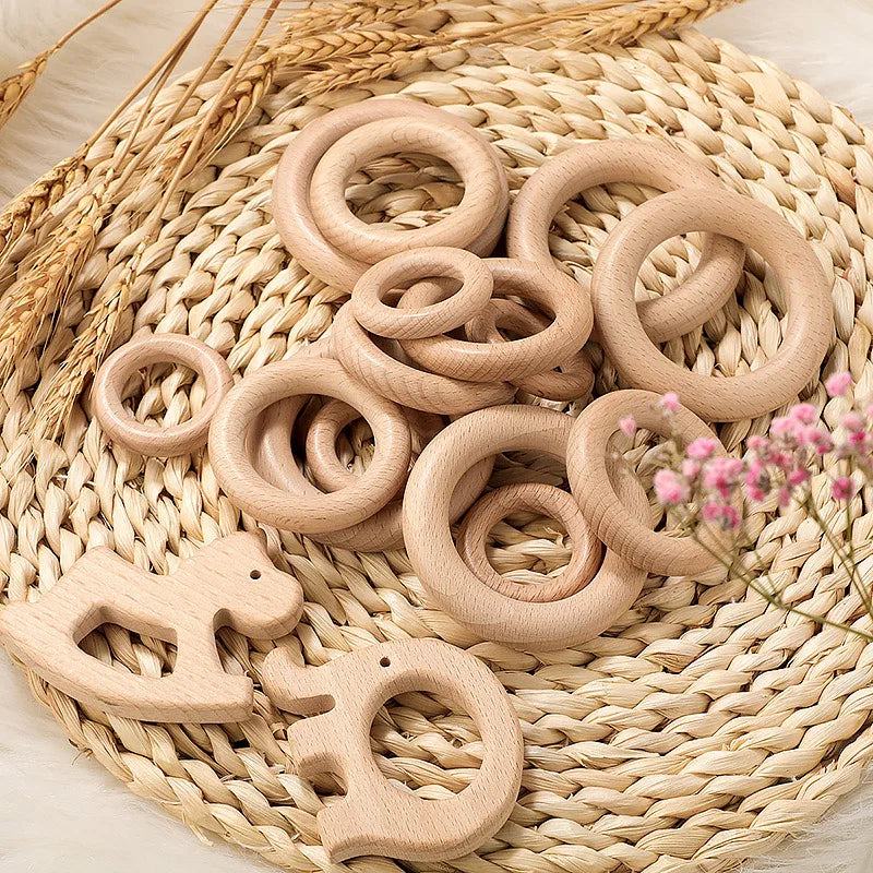 5Pcs Wooden Ring Circle Beech DIY Molar Rod Toys Wood Necklace Pendant Food Grade Beech Wood Teething Baby Teether 40/55/70mm - PST PS Tradings