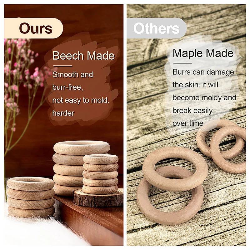 5Pcs Wooden Ring Circle Beech DIY Molar Rod Toys Wood Necklace Pendant Food Grade Beech Wood Teething Baby Teether 40/55/70mm - PST PS Tradings