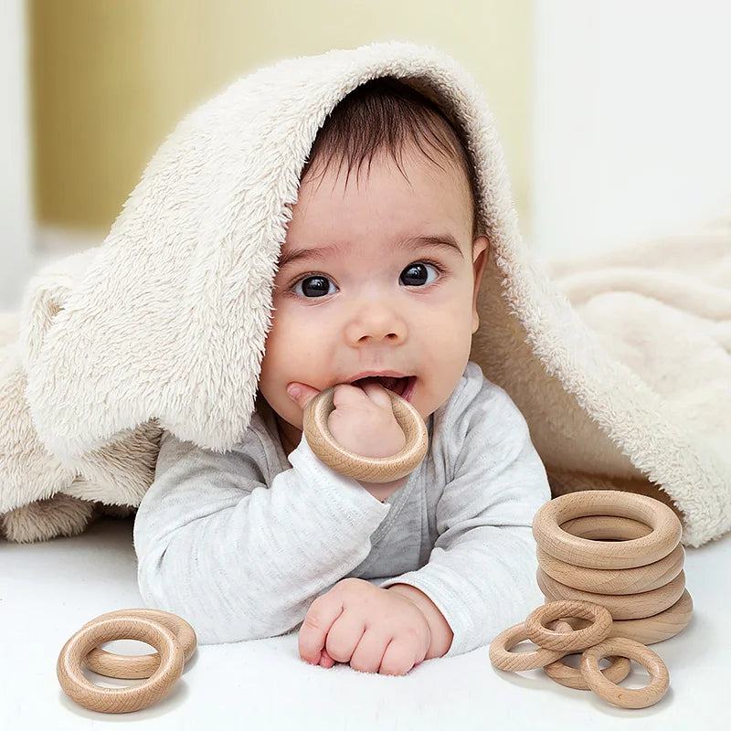 5Pcs Wooden Ring Circle Beech DIY Molar Rod Toys Wood Necklace Pendant Food Grade Beech Wood Teething Baby Teether 40/55/70mm - PST PS Tradings