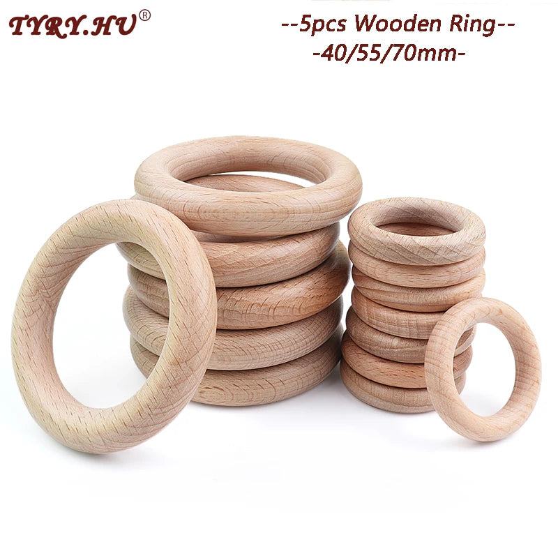 5Pcs Wooden Ring Circle Beech DIY Molar Rod Toys Wood Necklace Pendant Food Grade Beech Wood Teething Baby Teether 40/55/70mm - PST PS Tradings