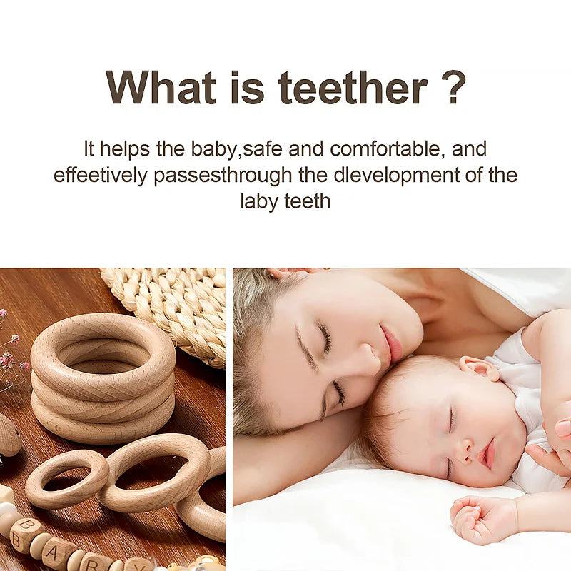 5Pcs Wooden Ring Circle Beech DIY Molar Rod Toys Wood Necklace Pendant Food Grade Beech Wood Teething Baby Teether 40/55/70mm - PST PS Tradings