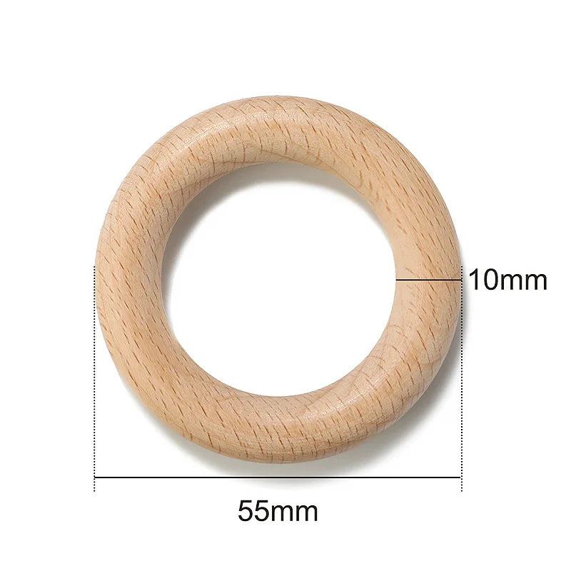 5Pcs Wooden Ring Circle Beech DIY Molar Rod Toys Wood Necklace Pendant Food Grade Beech Wood Teething Baby Teether 40/55/70mm - PST PS Tradings