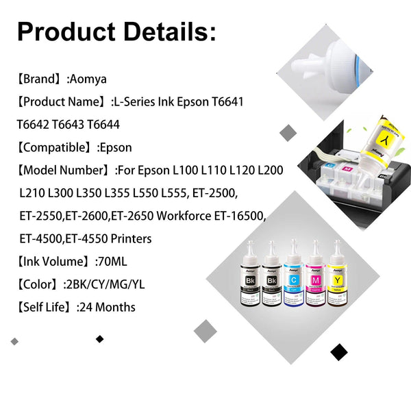 664 Refill dye ink For Epson L100 L110 L210 L120 L220 L310 L355 L362 L366 L365 L380 L486 L800 L805 L810 ET-2650 Printer 4 Colors - PST PS Tradings