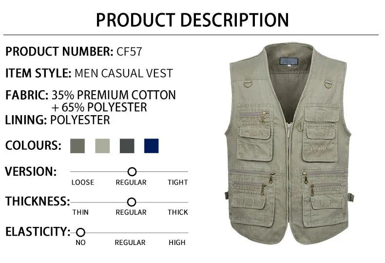 8XL 9XL 10XL New Male Casual Summer Big Size Cotton Sleeveless Vest With Many 16 Pockets Men Multi Pocket Photograph Waistcoat