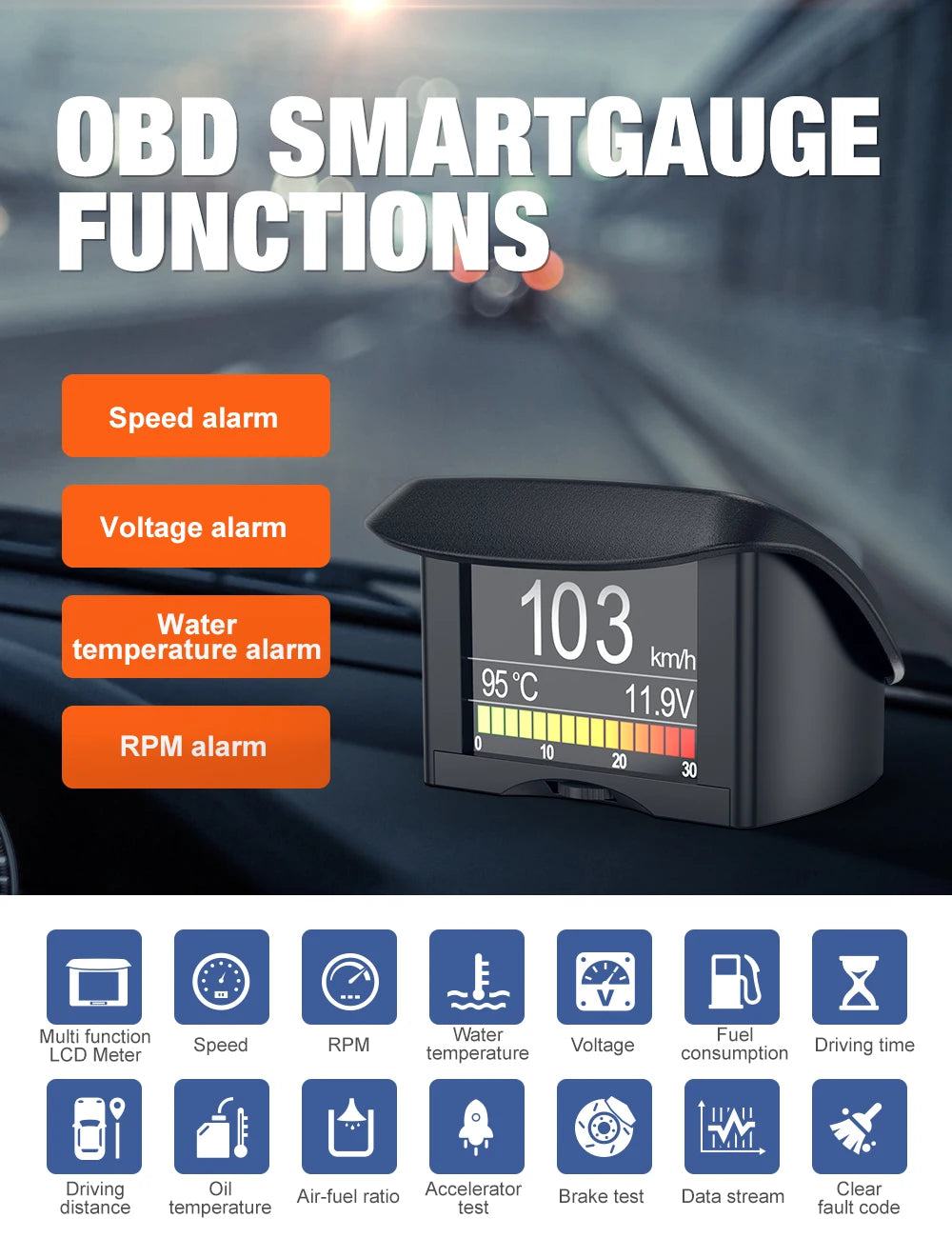 ANCEL A202 On-board Computer Car Digital Computer Display Speed Fuel Consumption Temperature Gauge OBD2 Automobile Scanner - PST PS Tradings