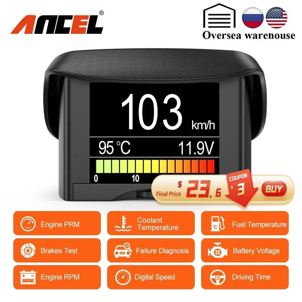 ANCEL A202 On-board Computer Car Digital Computer Display Speed Fuel Consumption Temperature Gauge OBD2 Automobile Scanner - PST PS Tradings