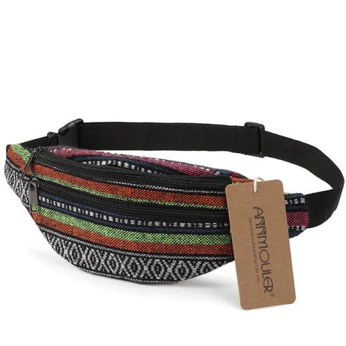 Annmouler New Women Fanny Pack 8 Colors Fabric Waist Packs Bohemian Style Waist Bag 2 Pocket Waist Belt Bag Travel Phone Pouch - PST PS Tradings