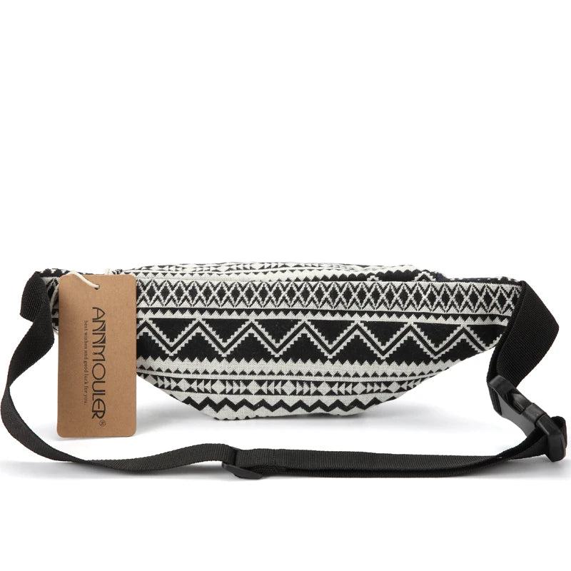 Annmouler New Women Fanny Pack 8 Colors Fabric Waist Packs Bohemian Style Waist Bag 2 Pocket Waist Belt Bag Travel Phone Pouch - PST PS Tradings