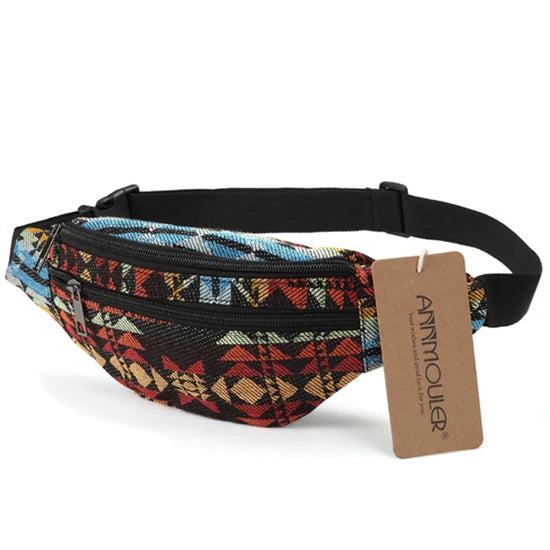 Annmouler New Women Fanny Pack 8 Colors Fabric Waist Packs Bohemian Style Waist Bag 2 Pocket Waist Belt Bag Travel Phone Pouch - PST PS Tradings