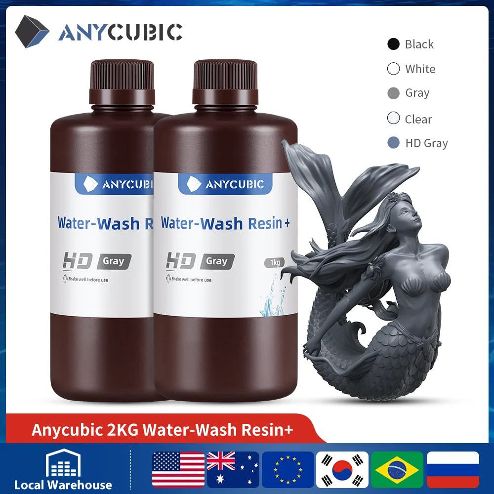 ANYCUBIC 2pcs/lot 405nm Water Washable Resin For LCD 3D Printer Liquid Photopolymer Resin 3D Printing Material 1kg/bottle