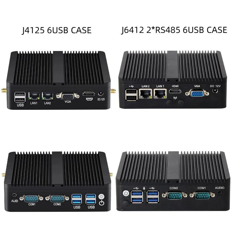 BEBEPC Fanless Industrial Mini j6412 j4125 i5 4200U 5200U Dual LAN RS232 Win10/11 Pro Linux Ubuntu WIFI Desktop Computer Home pc