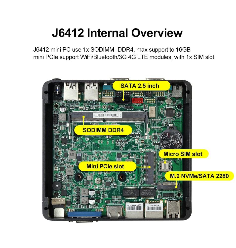 BEBEPC Fanless Industrial Mini j6412 j4125 i5 4200U 5200U Dual LAN RS232 Win10/11 Pro Linux Ubuntu WIFI Desktop Computer Home pc