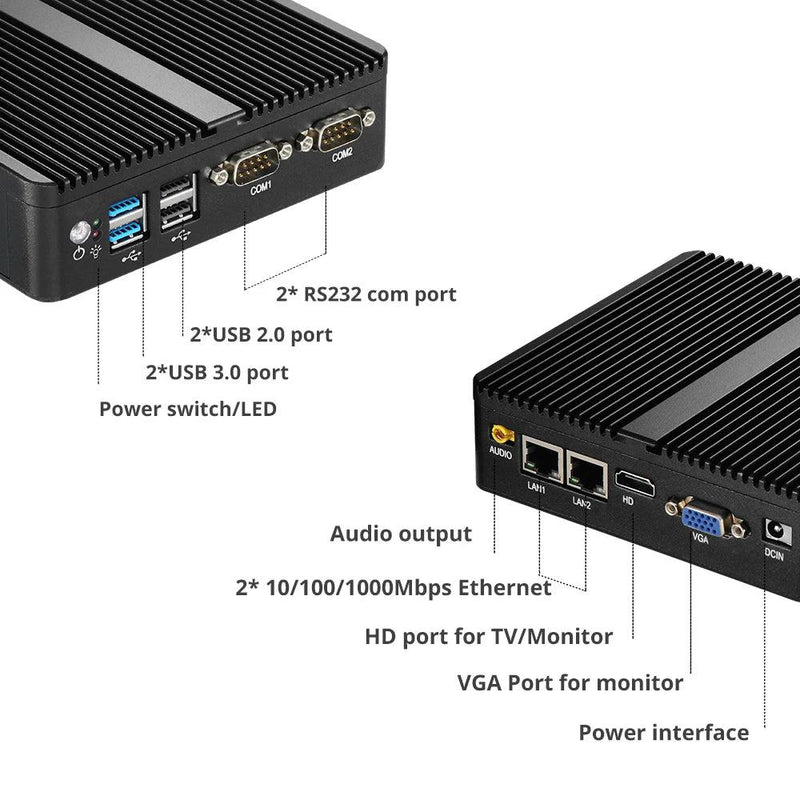 BEBEPC Fanless Industrial Mini j6412 j4125 i5 4200U 5200U Dual LAN RS232 Win10/11 Pro Linux Ubuntu WIFI Desktop Computer Home pc