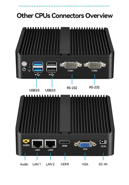 BEBEPC Fanless Industrial Mini j6412 j4125 i5 4200U 5200U Dual LAN RS232 Win10/11 Pro Linux Ubuntu WIFI Desktop Computer Home pc