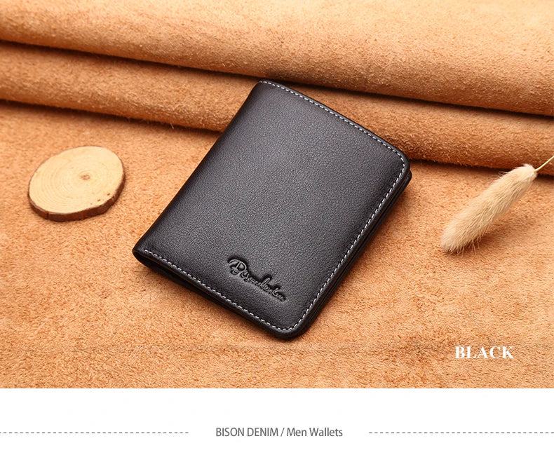 BISON DENIM Men Wallets Black Genuine Leather Purse For Men Business Card Holder Men's Wallet Mini N4429 - PST PS Tradings