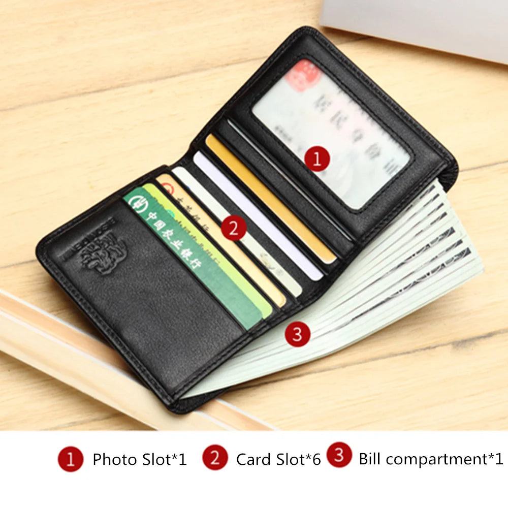 BISON DENIM Men Wallets Black Genuine Leather Purse For Men Business Card Holder Men's Wallet Mini N4429 - PST PS Tradings