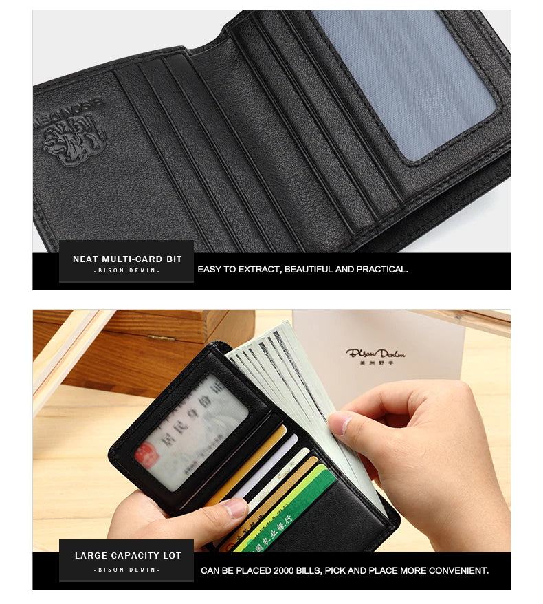 BISON DENIM Men Wallets Black Genuine Leather Purse For Men Business Card Holder Men's Wallet Mini N4429 - PST PS Tradings