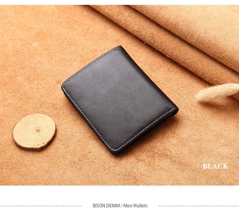 BISON DENIM Men Wallets Black Genuine Leather Purse For Men Business Card Holder Men's Wallet Mini N4429 - PST PS Tradings