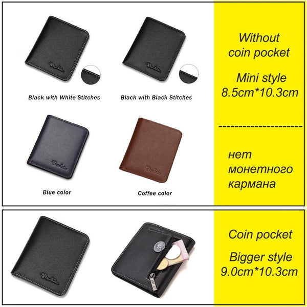 BISON DENIM Men Wallets Black Genuine Leather Purse For Men Business Card Holder Men's Wallet Mini N4429 - PST PS Tradings