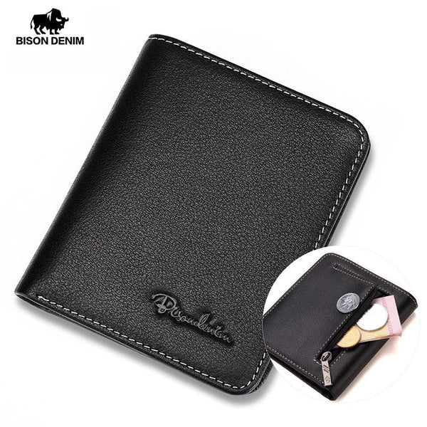 BISON DENIM Men Wallets Black Genuine Leather Purse For Men Business Card Holder Men's Wallet Mini N4429 - PST PS Tradings