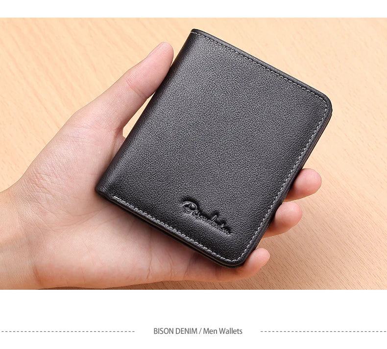 BISON DENIM Men Wallets Black Genuine Leather Purse For Men Business Card Holder Men's Wallet Mini N4429 - PST PS Tradings