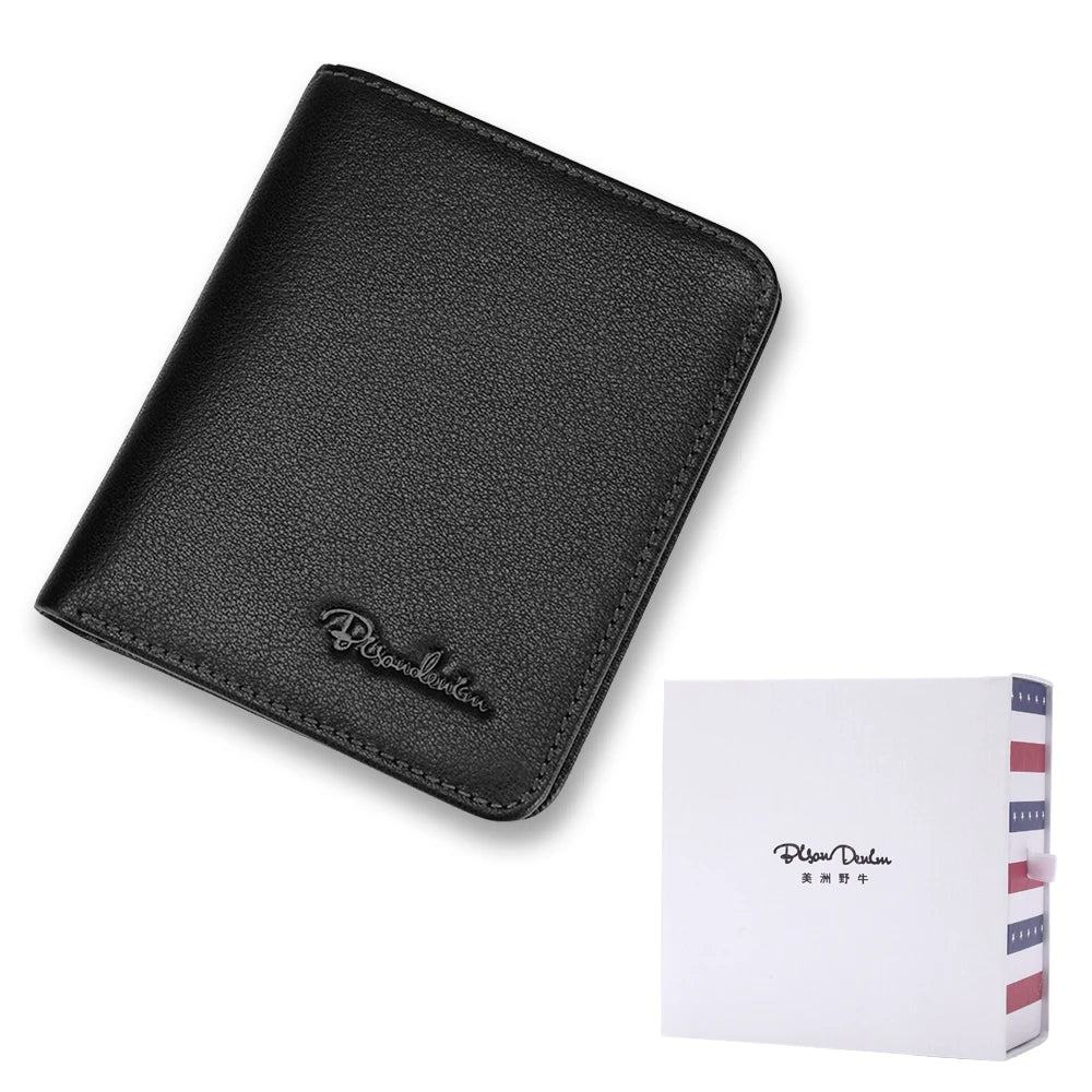 BISON DENIM Men Wallets Black Genuine Leather Purse For Men Business Card Holder Men's Wallet Mini N4429 - PST PS Tradings