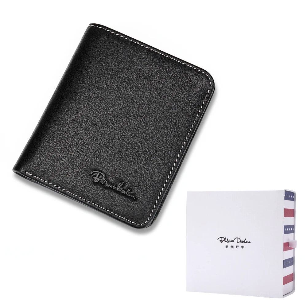 BISON DENIM Men Wallets Black Genuine Leather Purse For Men Business Card Holder Men's Wallet Mini N4429 - PST PS Tradings