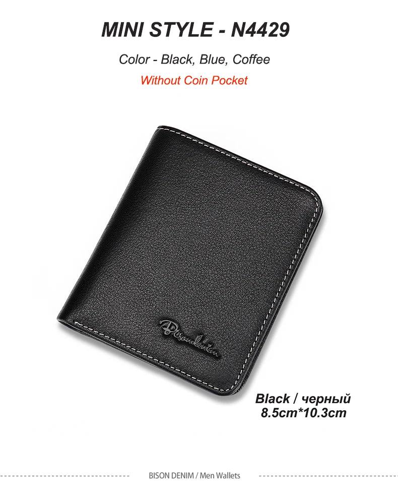 BISON DENIM Men Wallets Black Genuine Leather Purse For Men Business Card Holder Men's Wallet Mini N4429 - PST PS Tradings