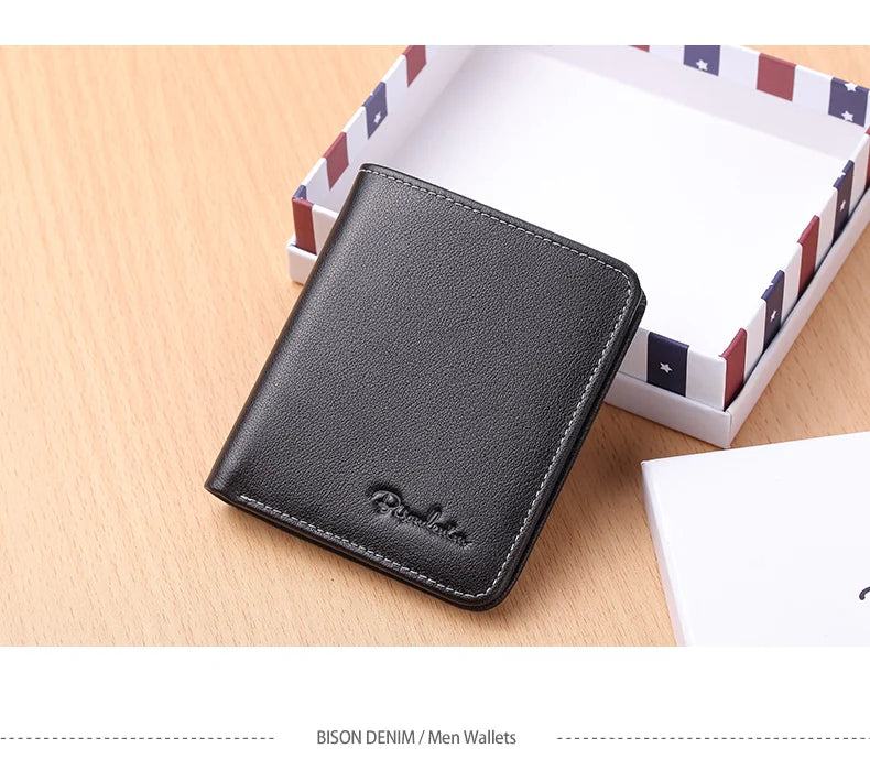 BISON DENIM Men Wallets Black Genuine Leather Purse For Men Business Card Holder Men's Wallet Mini N4429 - PST PS Tradings