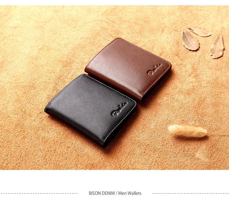 BISON DENIM Men Wallets Black Genuine Leather Purse For Men Business Card Holder Men's Wallet Mini N4429 - PST PS Tradings