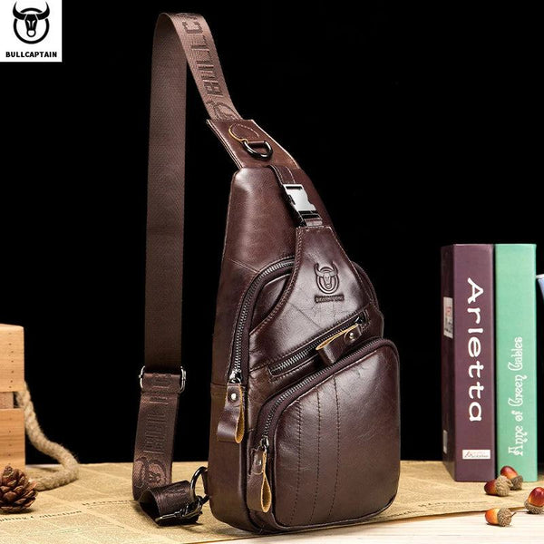 BULLCAPTAIN 2024 Genuine Leather Chest Bag Men's Fashion Style Casual Straddle Bag Business Large Capacity Leather Men's Luggage - PST PS Tradings