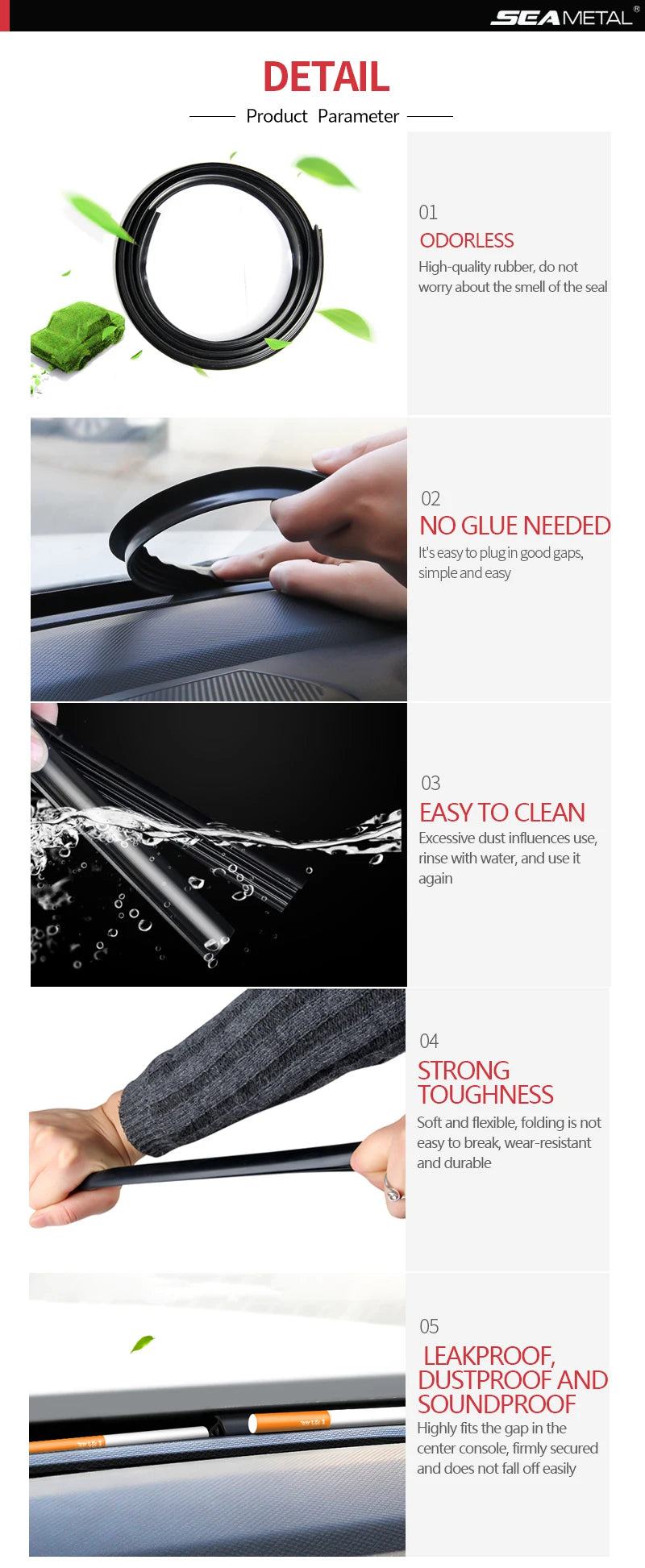 Car Sticker Dashboard Sealing Strip Noise Sound Insulation Rubber Strips Leakproof Weatherstrip Auto Anti Leak Strip Accessories - PST PS Tradings