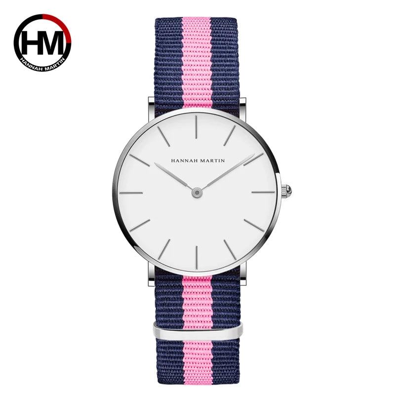 Classic Rose Red Dark Blue Nylon Strap Japan Quartz Movement Fashion Casual Wrist Watch Fabric thin Canvas Wristwatch For Women - PST PS Tradings