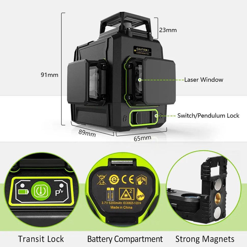 Clubiona CE Certificated 3D New ABS and PC Shell Shockproof Lines Laser Level with 5200mah BATTERY Work Separately Laser Lines Property & Safety Tradings