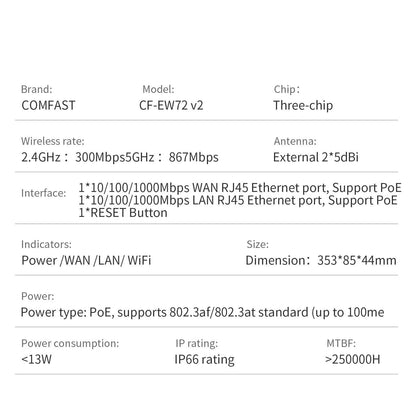 Comfast 300Mbps-1200Mbps Wireless Wifi Repeater Outdoor 2.4&5.8Ghz High Power Waterproof Street Extender Wifi Router Antenna AP - Property & Safety Tradings