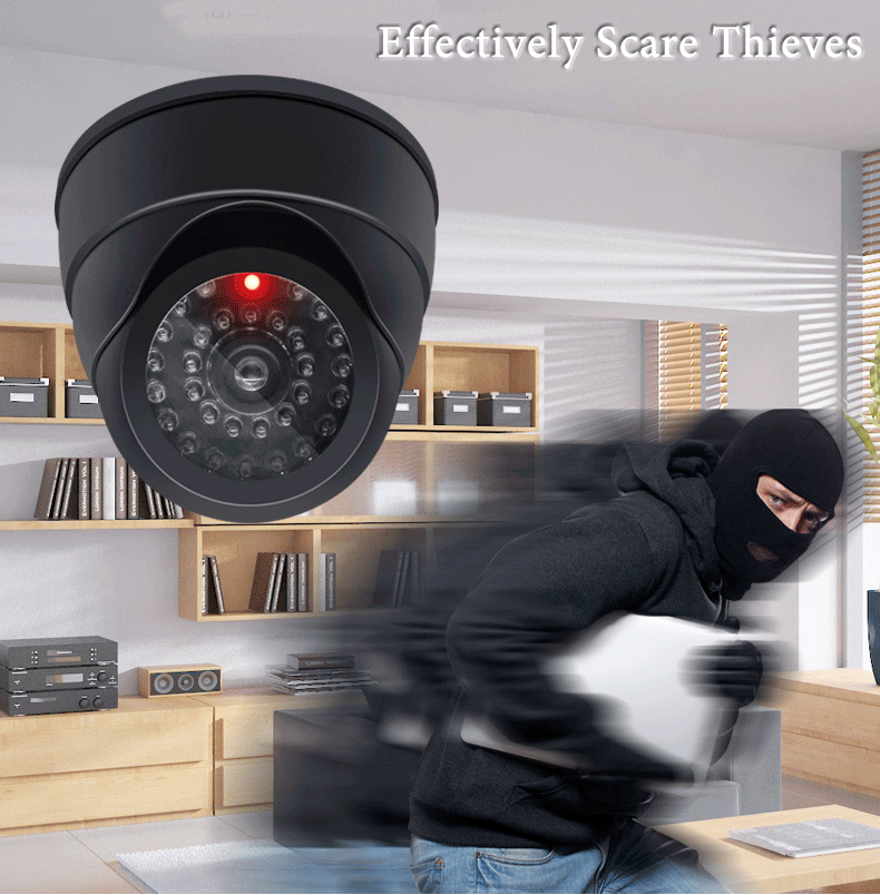 Creative Black Plastic Dome CCTV Dummy Camera Flashing Led Fake Camera Power Via AA Battery Surveillance Security System - PST PS Tradings