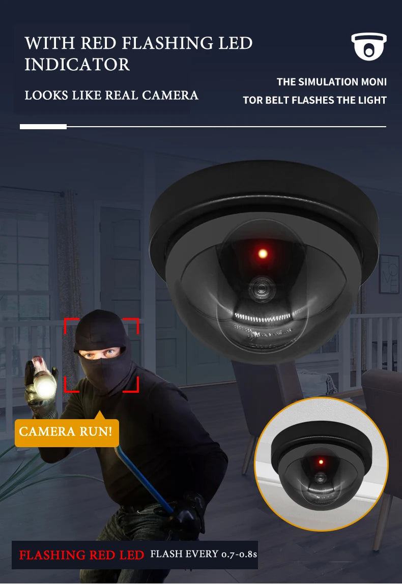 Creative Black Plastic Dome CCTV Dummy Camera Flashing Led Fake Camera Power Via AA Battery Surveillance Security System - PST PS Tradings