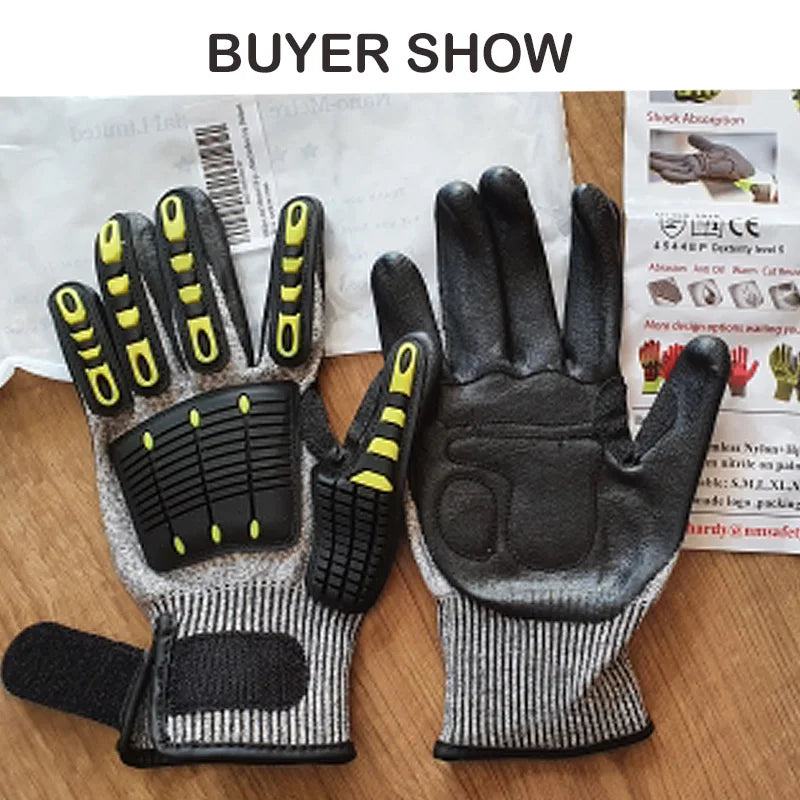 Cut Resistant Safety Work Glove Anti Vibration Anti Impact Oil-proof Protective With Nitrile Dipped Palm Glove for Working - PST PS Tradings