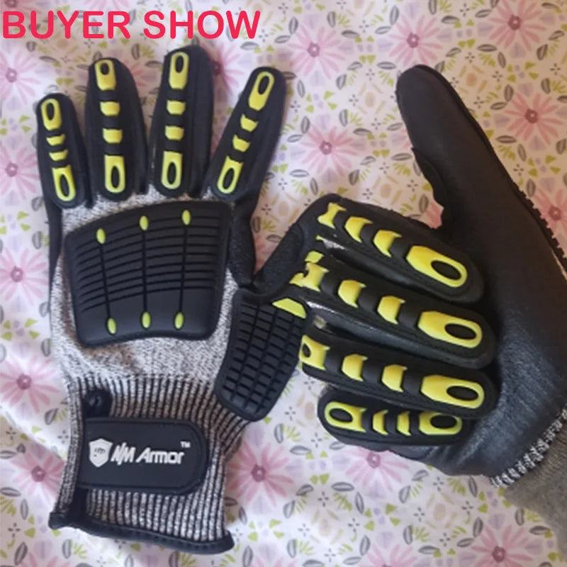 Cut Resistant Safety Work Glove Anti Vibration Anti Impact Oil-proof Protective With Nitrile Dipped Palm Glove for Working - PST PS Tradings