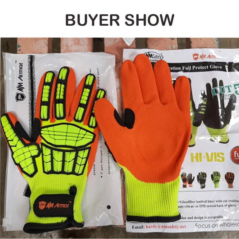 Cut Resistant Safety Work Glove Anti Vibration Anti Impact Oil-proof Protective With Nitrile Dipped Palm Glove for Working - PST PS Tradings