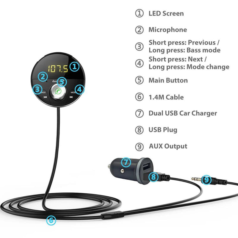 Deelife Bluetooth AUX Adapter in Car Handsfree Kit BT 5.0 Audio Receiver for Auto Phone Hands Free Carkit FM Transmitter - PST PS Tradings