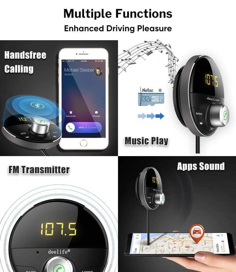 Deelife Bluetooth AUX Adapter in Car Handsfree Kit BT 5.0 Audio Receiver for Auto Phone Hands Free Carkit FM Transmitter - PST PS Tradings