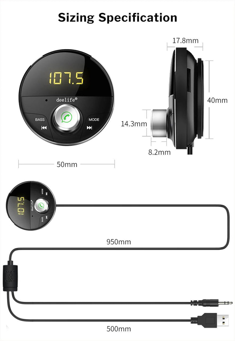 Deelife Bluetooth AUX Adapter in Car Handsfree Kit BT 5.0 Audio Receiver for Auto Phone Hands Free Carkit FM Transmitter - PST PS Tradings