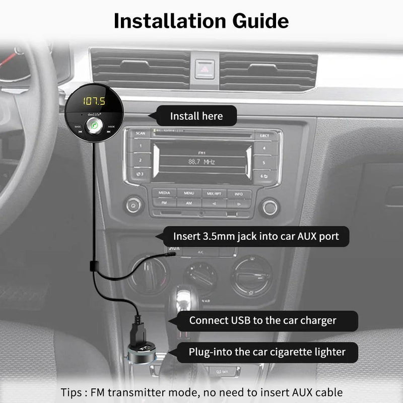 Deelife Bluetooth AUX Adapter in Car Handsfree Kit BT 5.0 Audio Receiver for Auto Phone Hands Free Carkit FM Transmitter - PST PS Tradings