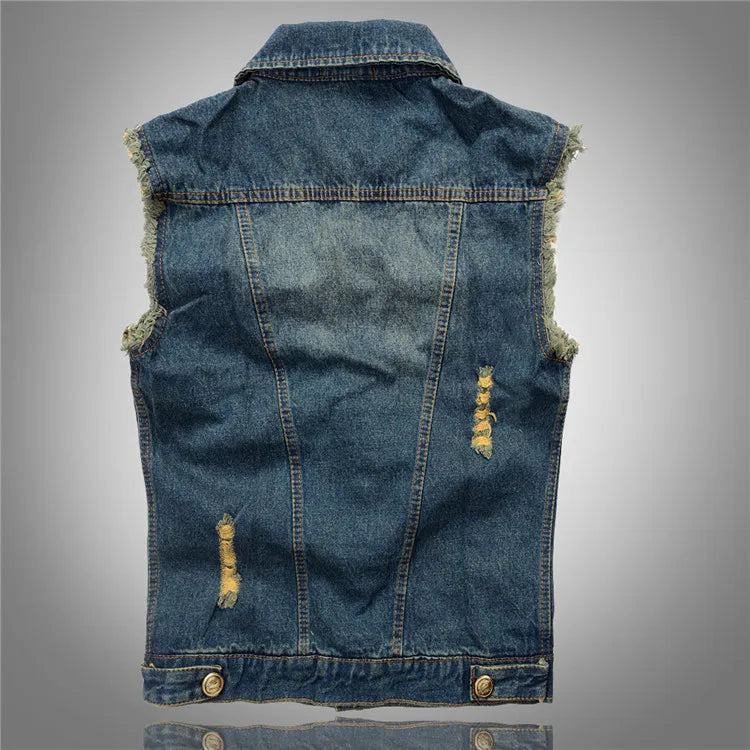 DIMUSI Summer Mens Ripped Denim Vest Male Tank Top Washed jeans waistcoat Man Retro Cowboy Hip Hop Sleeveless Jacket 6XL,YA564